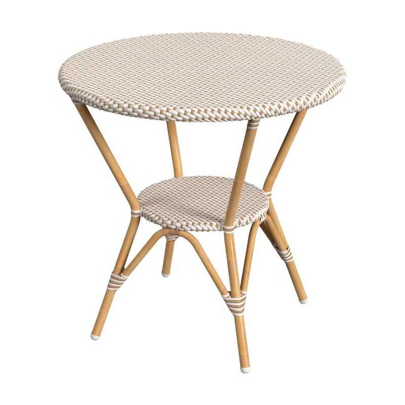 Butler Specialty Tobias 30 in. W Outdoor Round Rattan and Metal Bistro Table, Beige and White