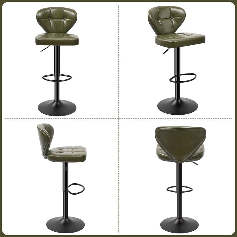 PU Leather Swivel Bar Stools Set of 2, Modern Hydraulic Adjustable Counter Height Stools, Steady Water Resistant Iron Frame 360&deg; Kitchen Island Chairs image number 4