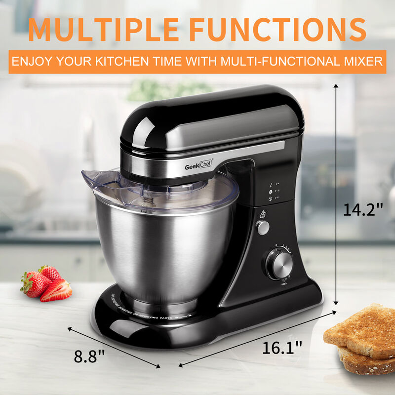 Electric Stand Mixer, 4.8QT 12 Speeds Tilt-head Food Mixer with Dough Hook, Rotary Knob, Whisk, Beater, Bowl image number 4