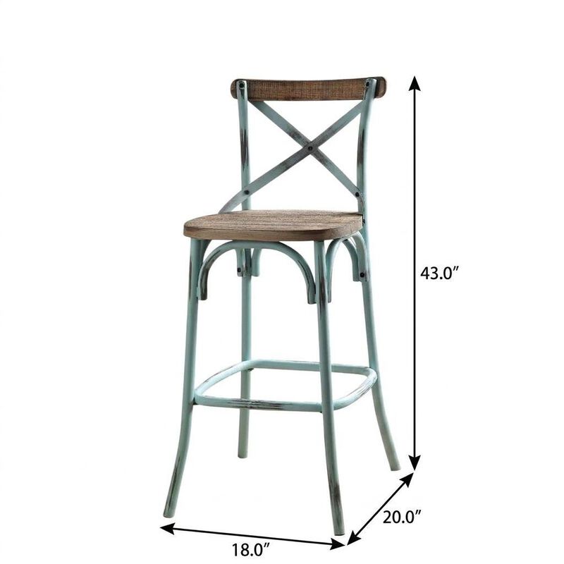 HomeRoots 21" Brown And Sky Blue Solid Wood And Metal Bar Chair image number 6