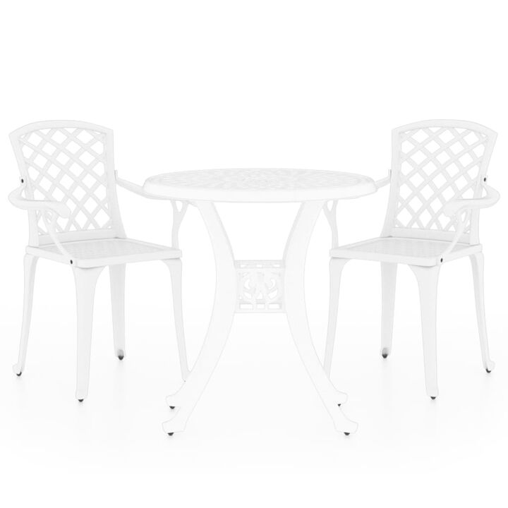 vidaXL Patio Bistro Set 3 Piece, Outdoor Bistro Table for Porch, Patio Furniture Set with Table, Chair, Industrial Style, Cast Aluminum White