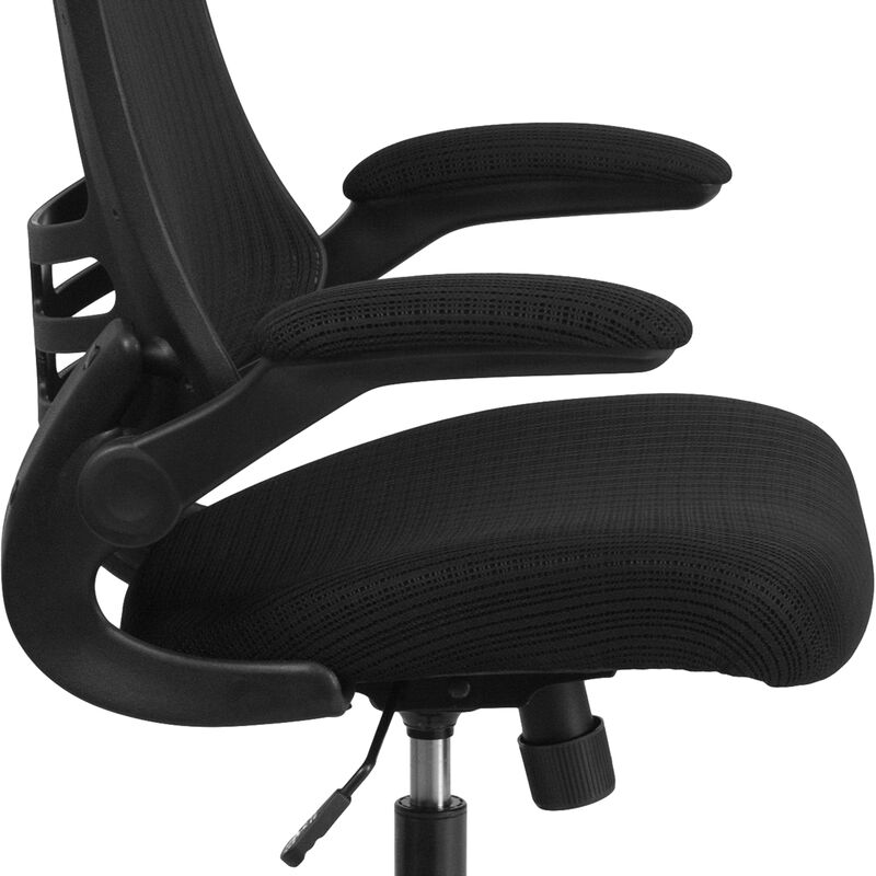 Kelista High-Back Black Mesh Swivel Ergonomic Executive Office Chair with Flip-Up Arms and Adjustable Headrest image number 5