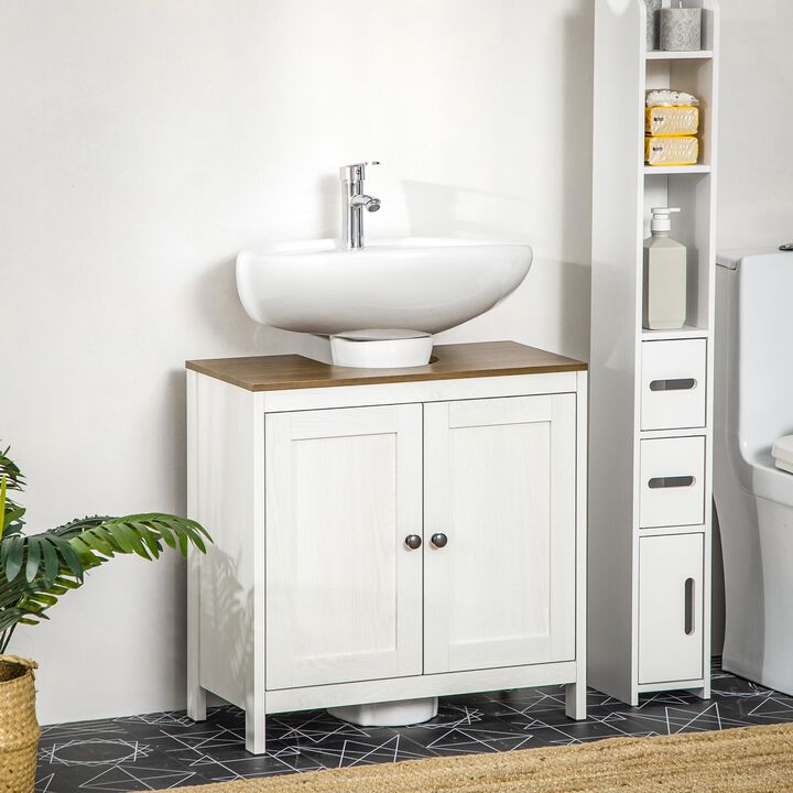 Modern Bathroom Sink Cabinet, Floor Standing Under Sink Cabinet, Freestanding Storage Cupboard with Adjustable Shelf, Antique White
