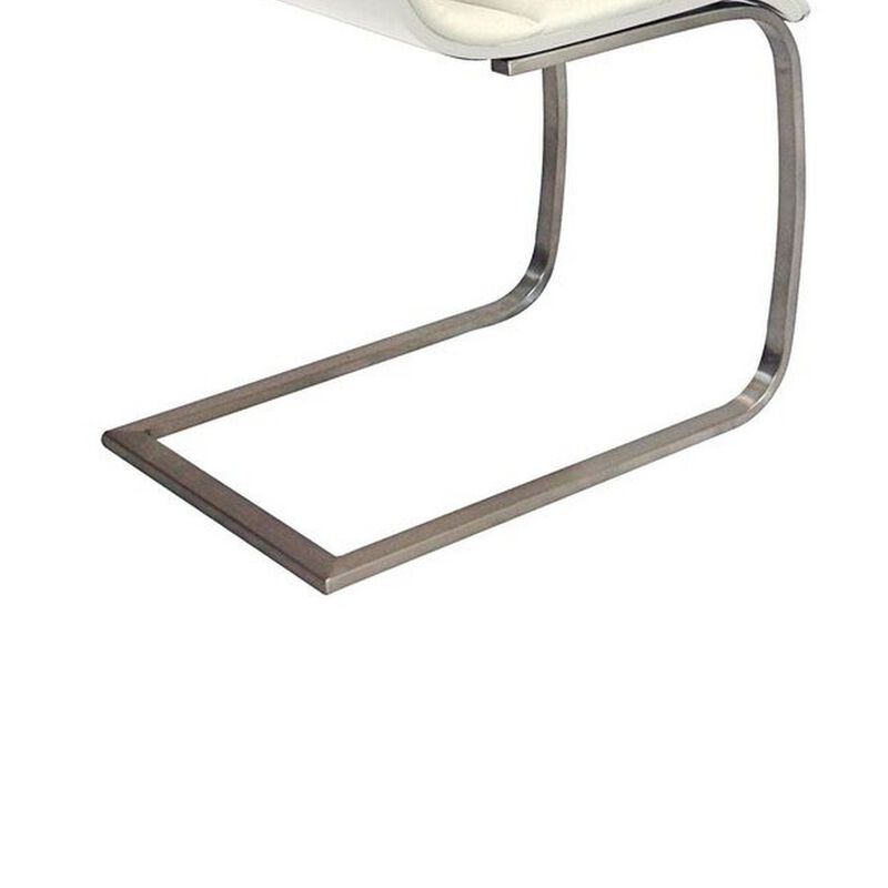 Dining Chair Set of 2, White Faux Leather, Silver Cantilever Base