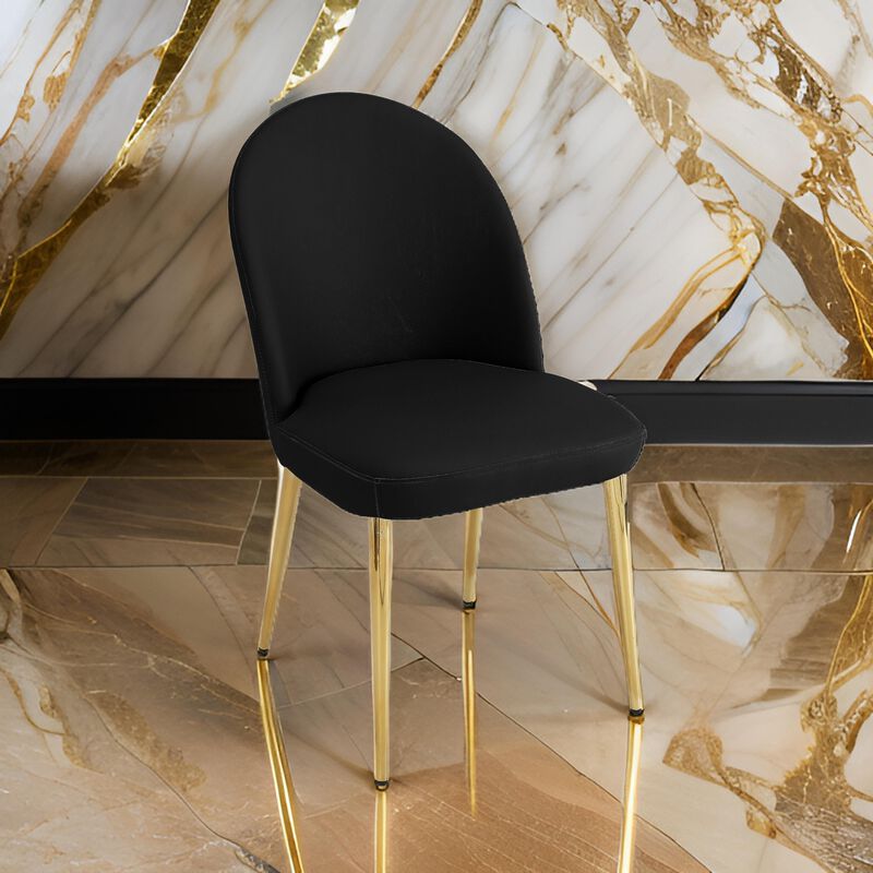 Era 24 Inch Dining Chair Set of 2, Curved Back, Black Faux Leather, Gold - Benzara