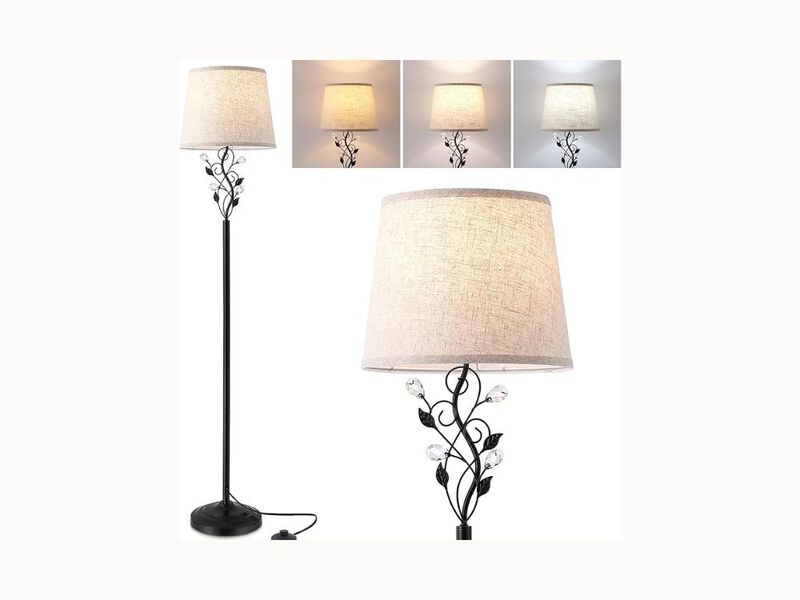 Sheeta 65" Farmhouse Floor Lamp &ndash; Rustic Leaf Design, 3-Color LED Bulb, Tall Black Lamp