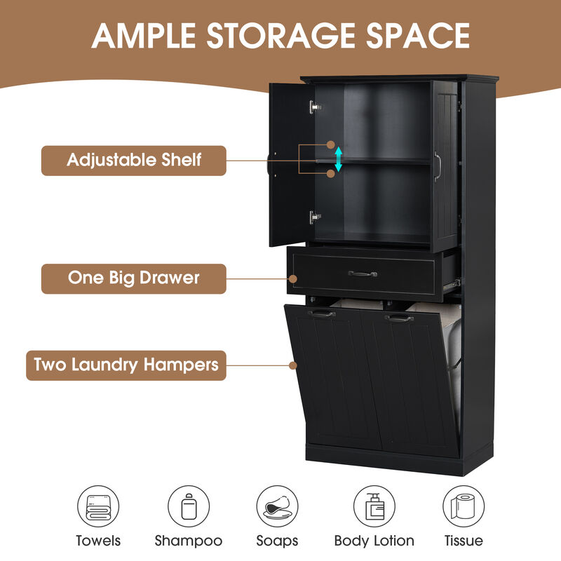 Merax Bathroom Storage Cabinet with 2 Laundry Baskets