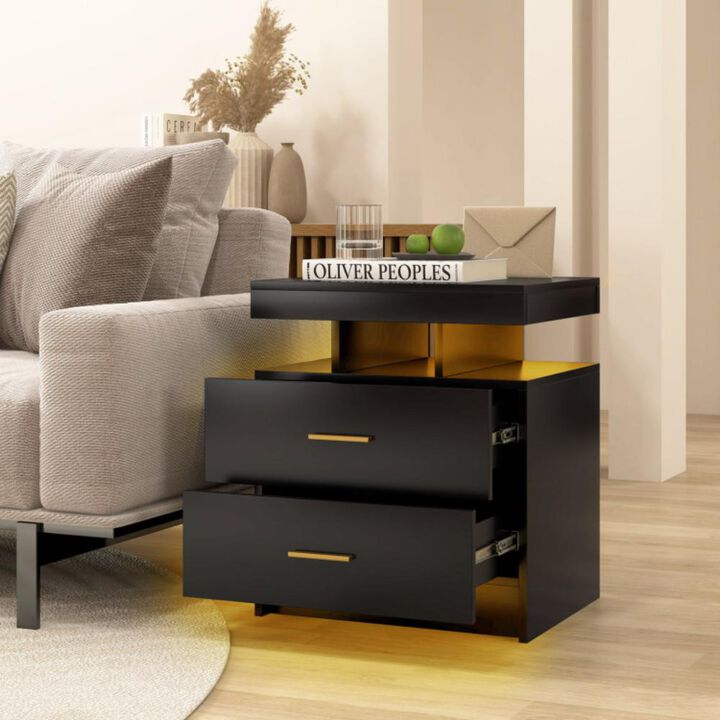Hivvago LED Nightstand with 2 Storage Drawers for Bedroom