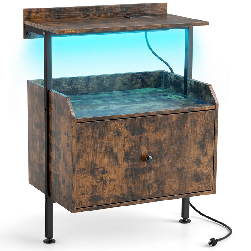 Wall-Mounted Nightstand with LED Lights and Charging Station for Bedroom image number 0