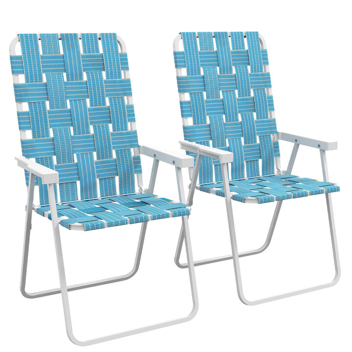 Outsunny Set of 2 Patio Folding Chairs, Classic Outdoor Camping Chairs, Portable Lawn Chairs for Camping, Garden, Pool, Beach, Backyard w/ Armrests, Blue