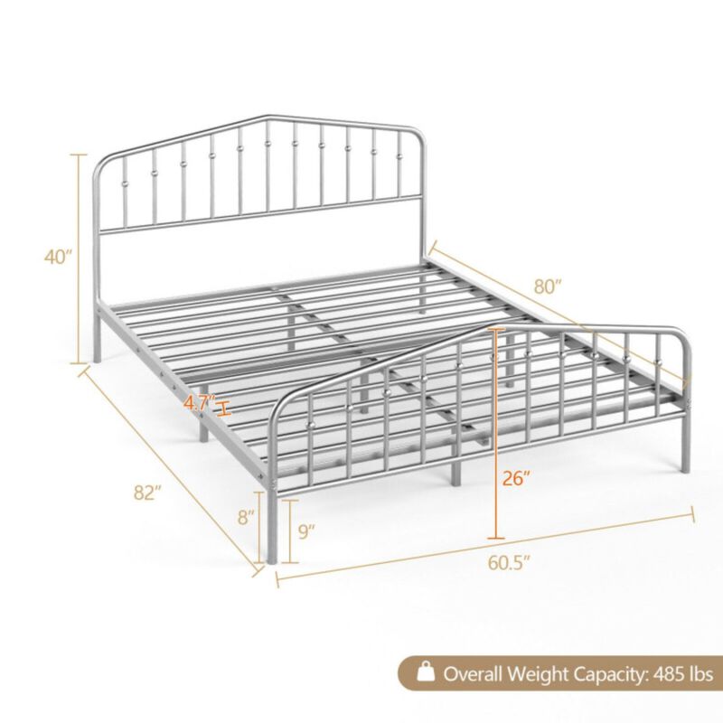 Queen Size Metal Bed Frame Steel Slat Platform
