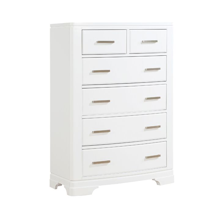 Hudy Tall Dresser Chest, 6 Drawers X Metal Handles, White Birch Veneer - Benzara