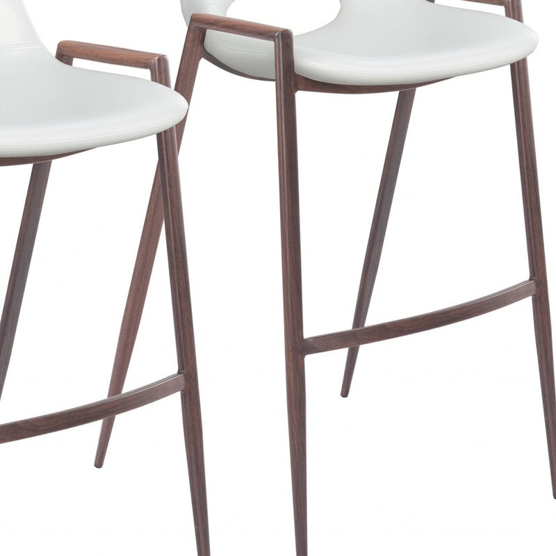 Hivvago Set of Two 29 Inch White And Brown Steel Low Back Bar Height Bar Chairs