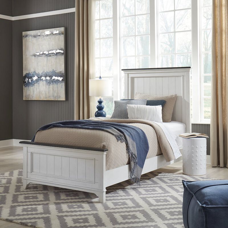 Liberty Furniture Full Panel Bed in Poplar & Rubberwood Solids w/ Cathedral White Oak Tops image number 1