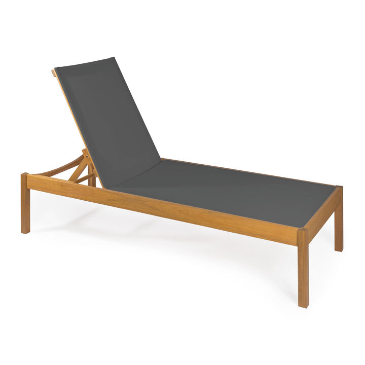 Lagunan Modern Minimalist Adjustable Acacia Wood Chaise Outdoor Lounge Chair