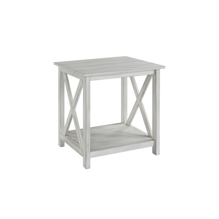 1 Open Shelf Wooden End Table with X Shaped Accents, White