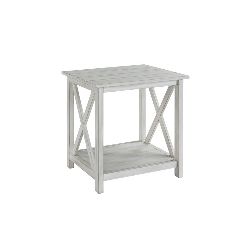 1 Open Shelf Wooden End Table with X Shaped Accents, White