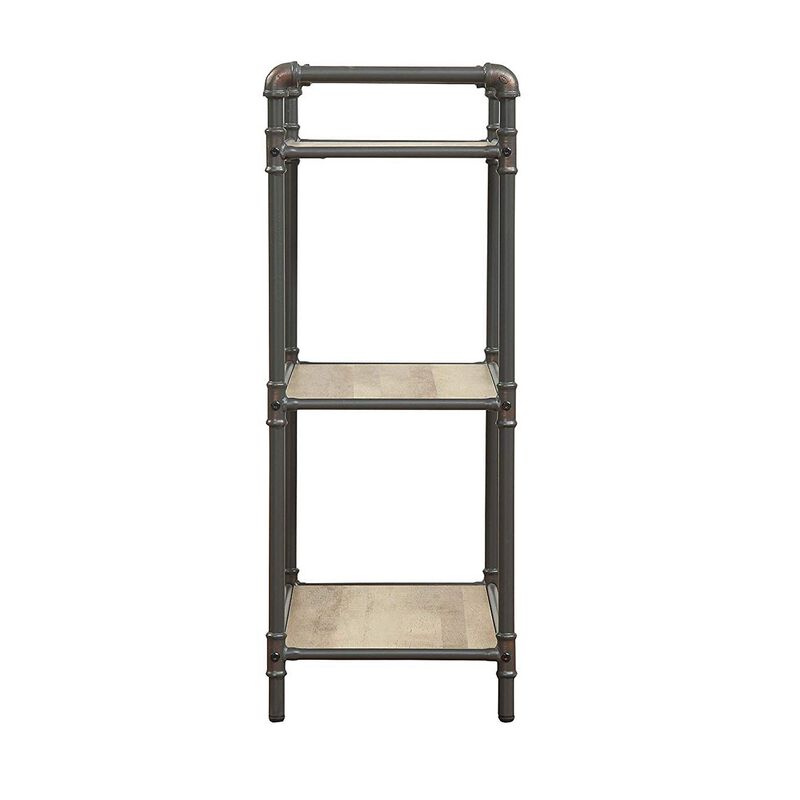 Three Tier Metal Bookshelf With Wooden Shelves, Oak Brown & Gray
