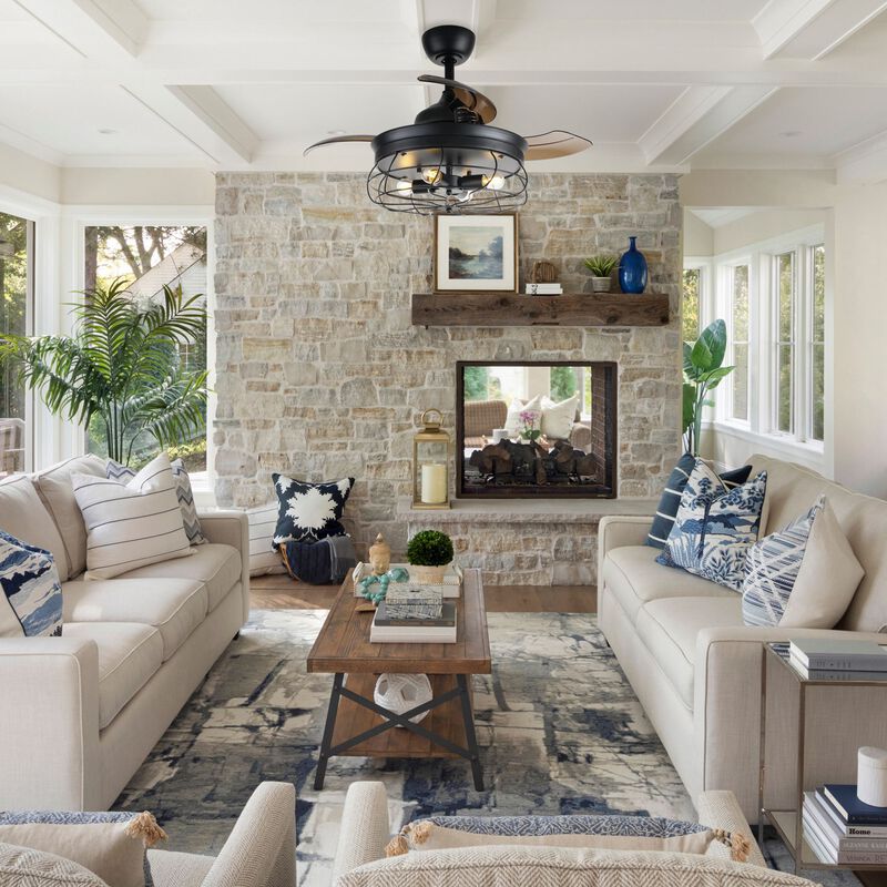 36 in. Retractable 3 Blades Ceiling Fan with Light Kit