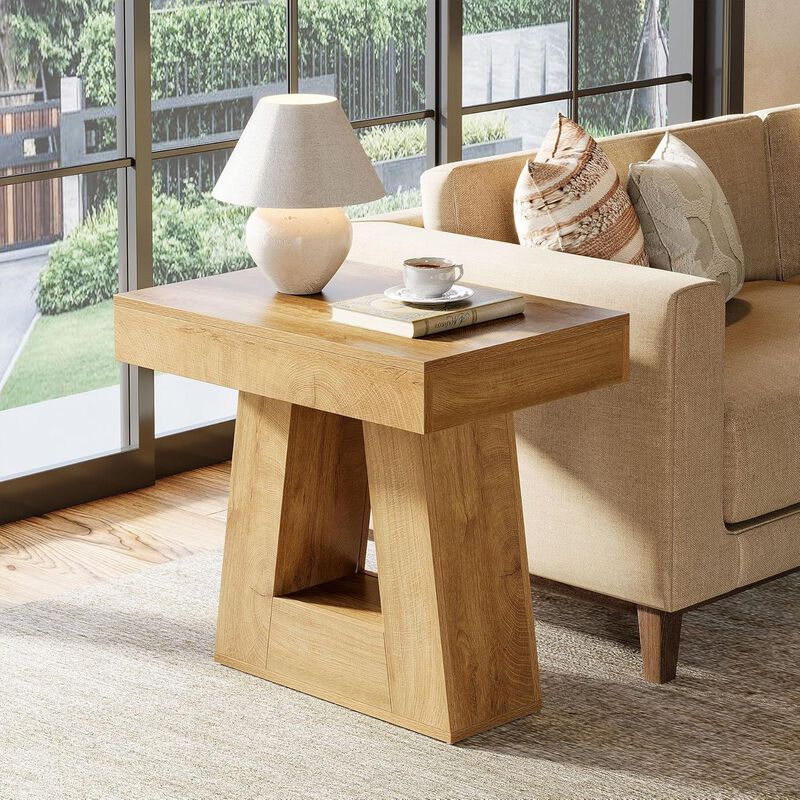 Narrow 2-Tier End Table, Side Table with Trapezoid Base image number 3
