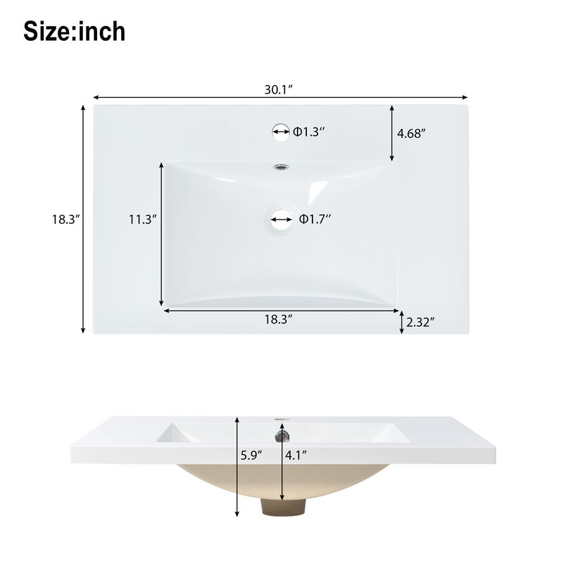 Modern 30-Inch Bathroom Vanity with Solid Wood Frame