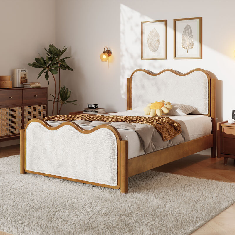 Christopher Knight Home Priscilla Modern Bed Frame with Boucle Upholstered  Wavy Headboard image number 1