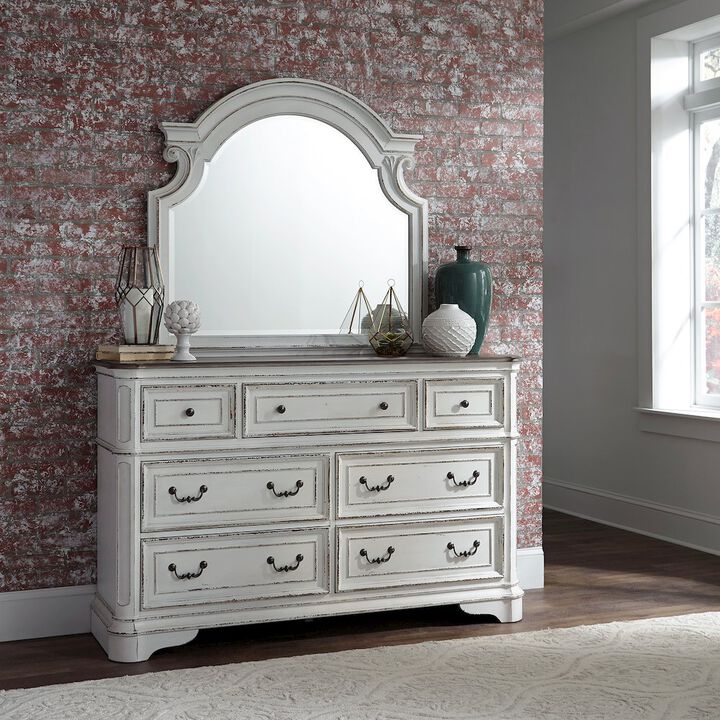 Liberty Furniture Magnolia Manor King California Upholstered Bed, Dresser & Mirror, Chest