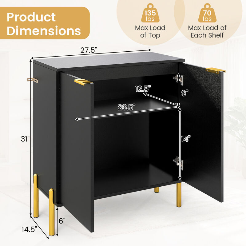 2 Piece Sideboard Cabinet Set with 2 Doors and Metal Legs for Living Room-Black image number 2