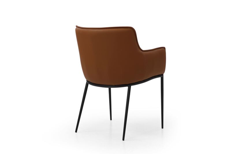 HomeRoots Brown and Black Faux Leather and Steel Dining Arm Chair image number 4