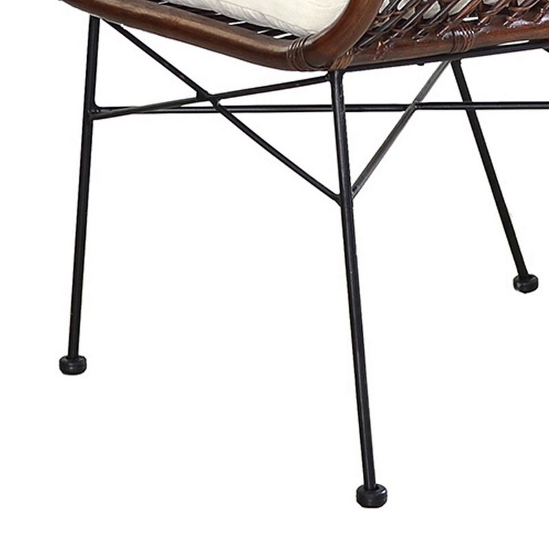 25 Inch Palapa Side Chair, Cushion, Rattan Cane, Iron Legs, White, Black image number 3