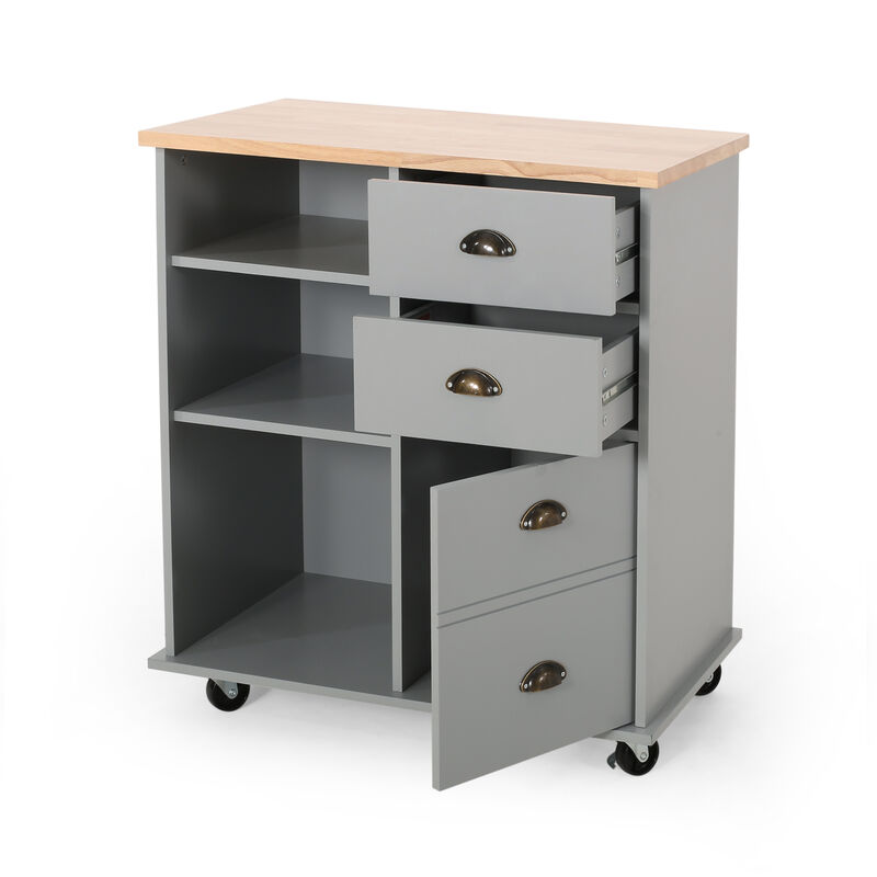 Streamdale Contemporary Kitchen Cart with Rubberwood Top