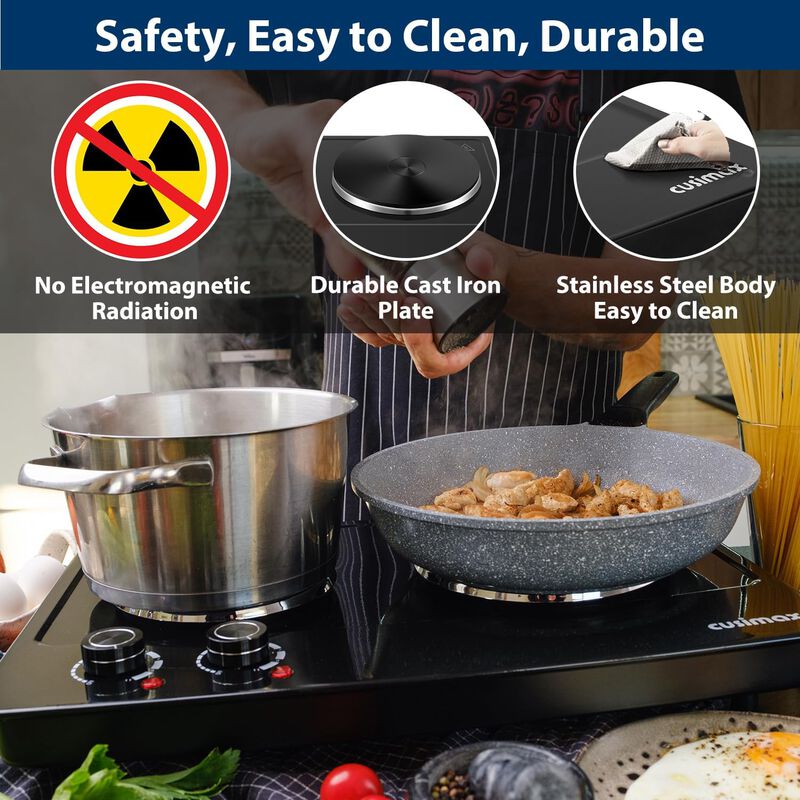 Cusimax Hot Plate, 1800W Electric Burner Double Hot Plate for Cooking Countertop Burner with Adjustable Temperature Control, Portable Cooktop image number 5