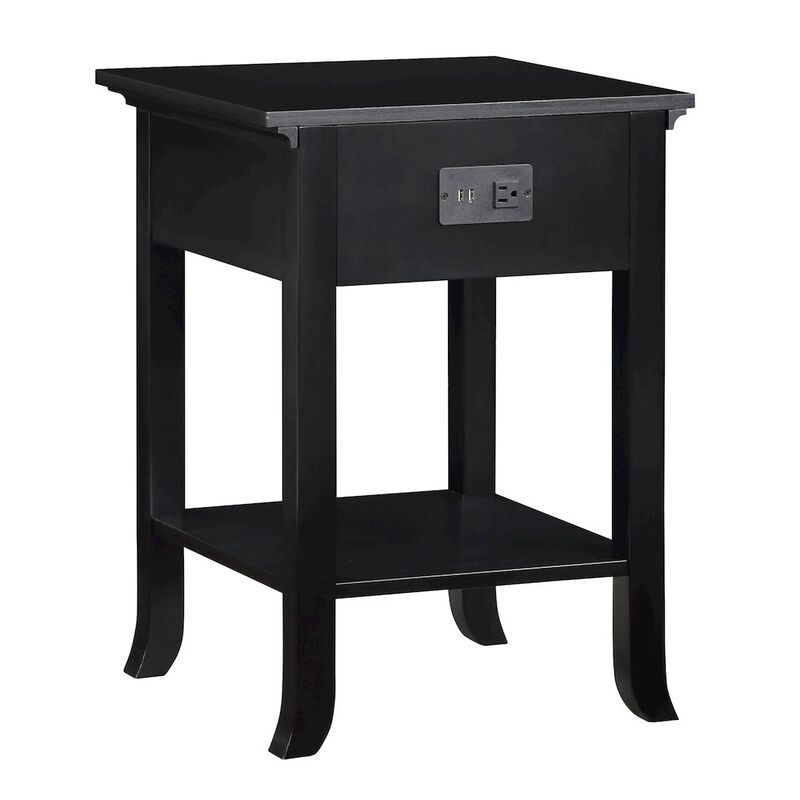 Convenience Concepts 1 Drawer End Table with Charging Station and Pull-Out Shelf