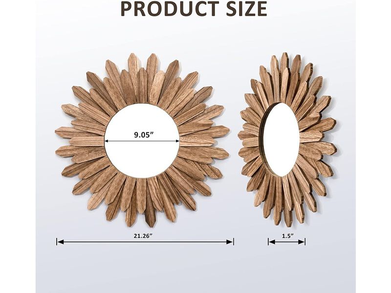 Honiway Mirror Wall Decor 21 inch Rustic Wood Boho Aesthetic Mirror.
