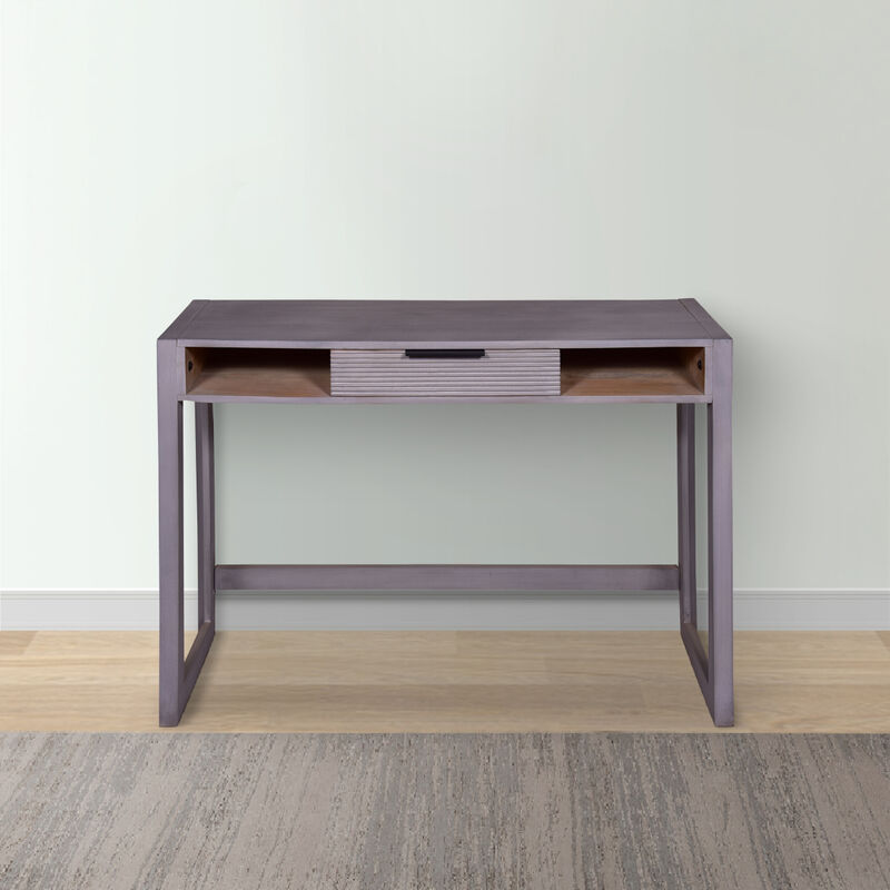 44 Inch Minimalist Single Drawer, Mago Wood, Entryway Console Table Desk, Textured Groove Lines, Gray image number 2