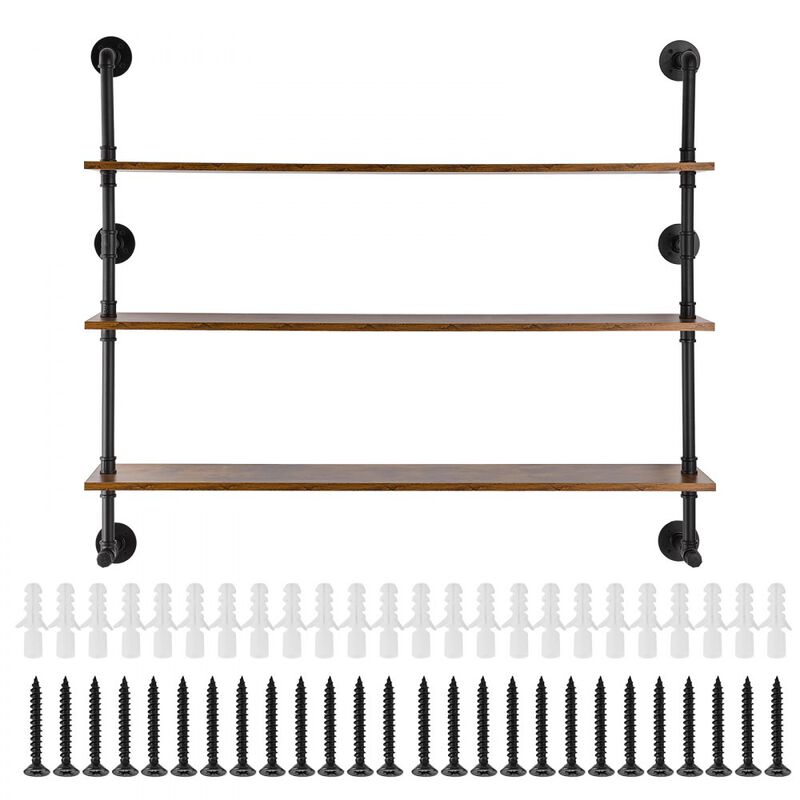 Metal Pipe Shelf 3-Tier Wall Rack for Kitchen, Bedroom, or Home Office Use