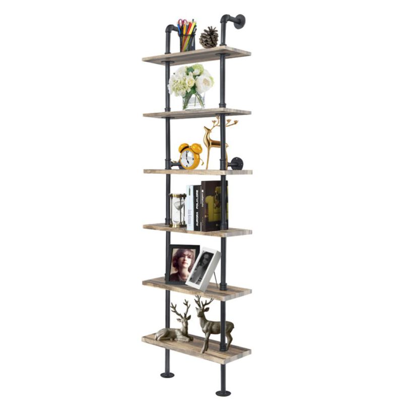 Hivago 6-Tier Industrial Wall Mounted Pipe Shelves