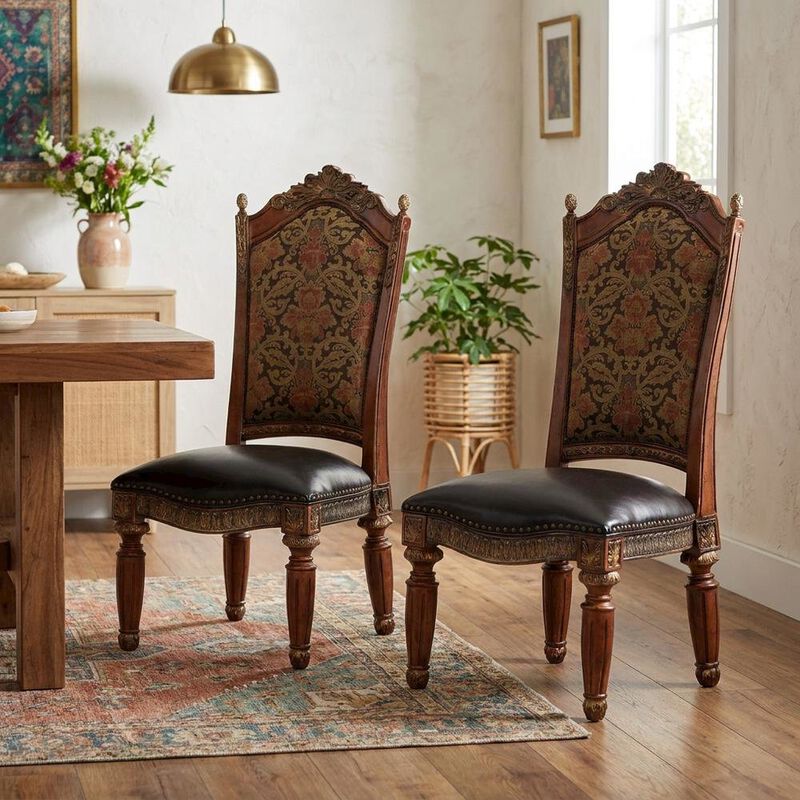Starlight Canyon Home Classic Chestnut Dining Side Chairs with Leather & Jacquard Upholstery, Set of 2 image number 7
