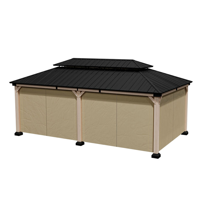 Mondawe 12 ft. x 20 ft. Outdoor Cedar Wood Frame Hardtop Gazebo Double Galvanized Steel Roof with Netting and Curtain