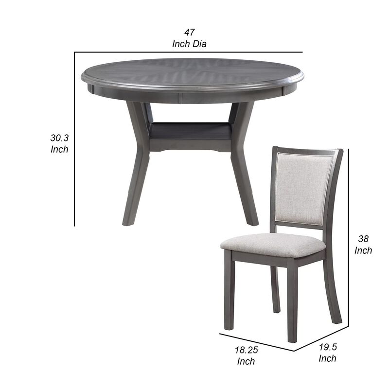 Isla 5 Piece Dining Table Set, Diamond Pattern, 4 Crossback Chairs, Gray - Benzara