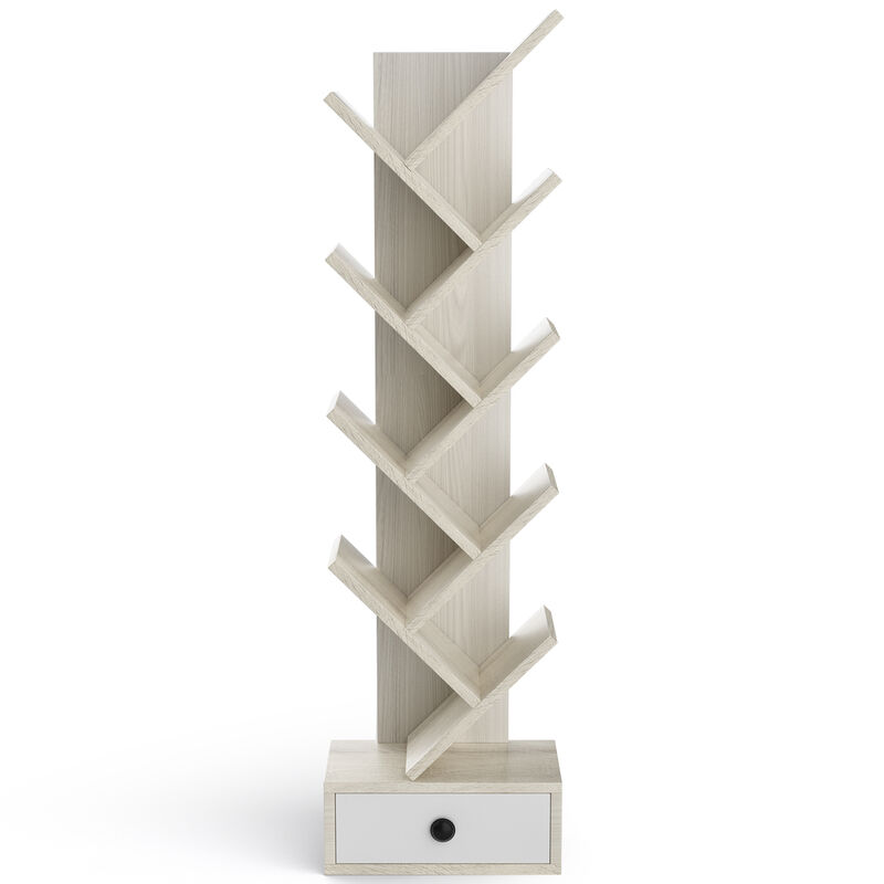 10-Tier Tree Bookshelf with Drawer and Anti-Tipping Kit