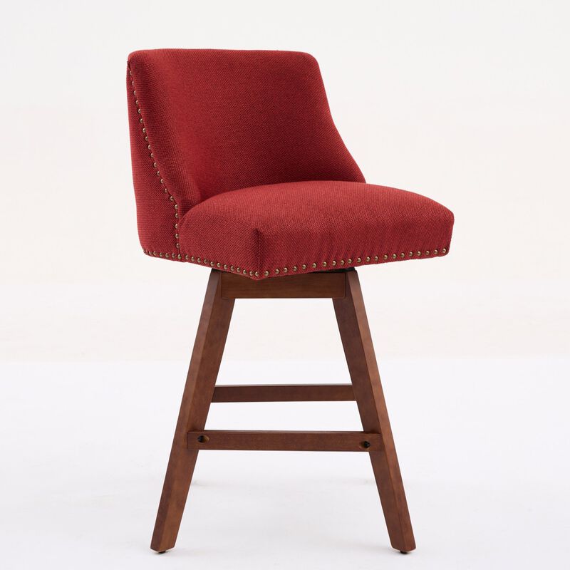 Streamdale Counter Height Swivel Barstools, 26" H Seat Height Upholstered Bar Stools Set of 2, Fabric in Wine Red
