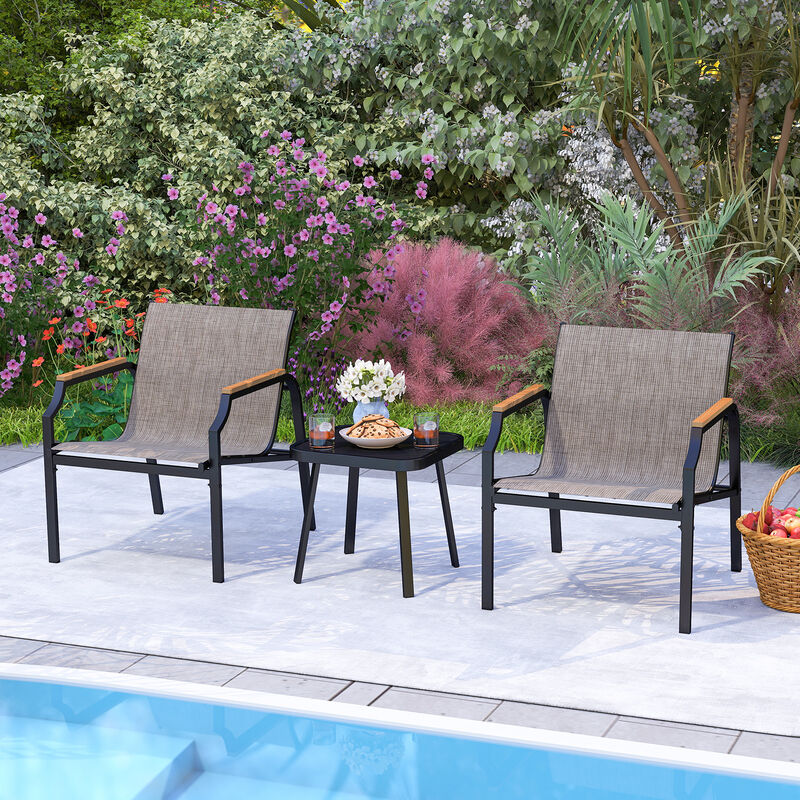 Outdoor Conversation Chair Set of 3 – Breathable Fabric Seats & Coffee Table Included