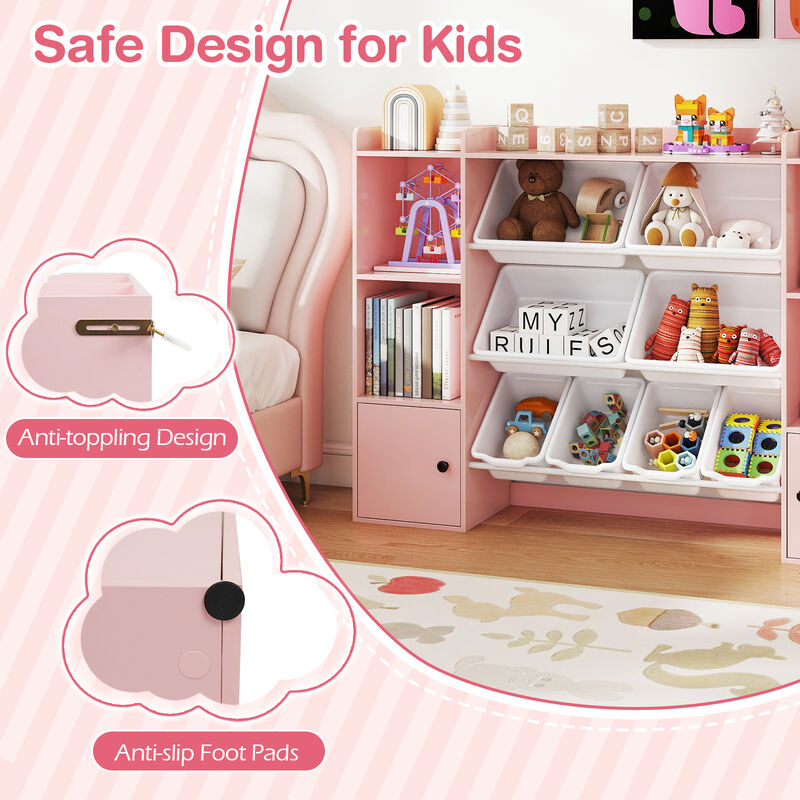 Kids Bookshelf and Toy Organizer with Storage Boxes and Open Shelves image number 7