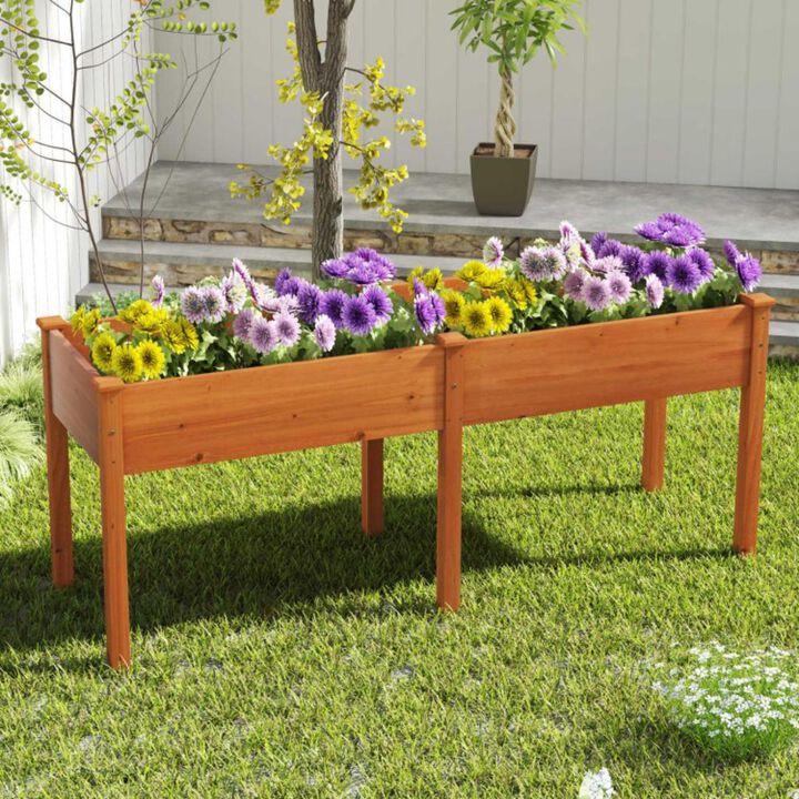 Hivvago Fir Wood Outdoor Raised Garden Bed with Divider Panel and Drainage Holes