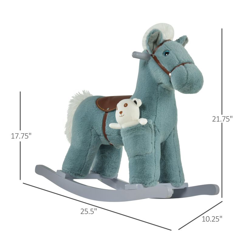Kids Plush Ride-On Rocking Horse Toy Children Chair with Soft Plush Toy & Fun Realistic Sounds - Blue