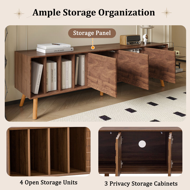 70" Mid-Century Modern TV Stand, Media Console Table for TVs up to 80'', Entertainment Center with 5 Solid Wood Legs for Living Room, Bedroom