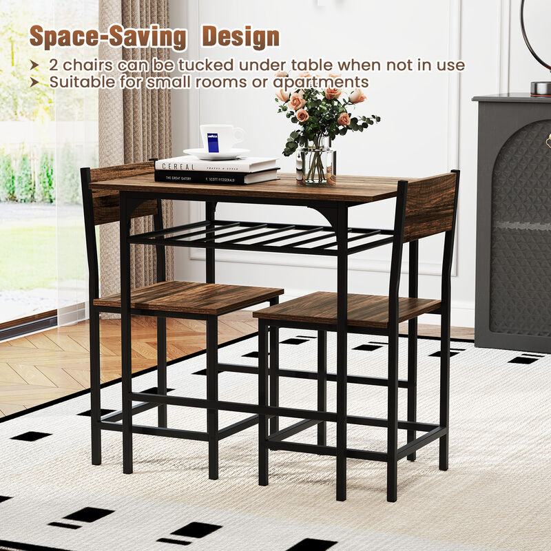 Metal Frame Dining Table Set with Convenient Storage Shelf &ndash; Compact for Small Spaces