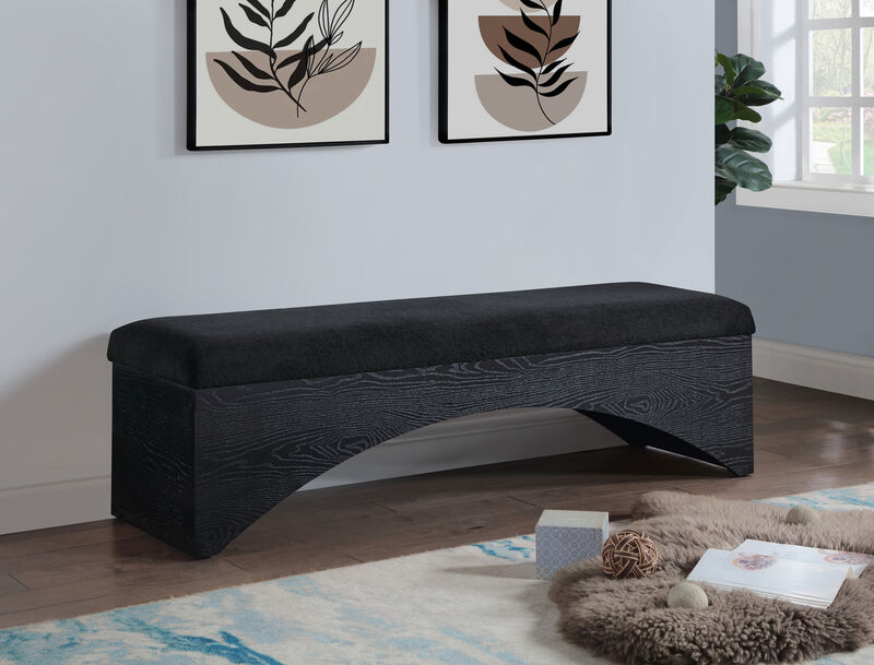 Meridian Furniture Lawson Black Velour Fur Fabric Bench