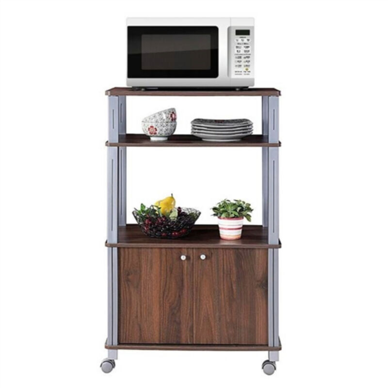 Kitchen Storage Baker’s Rack Cart on Wheels – 3-Tier Wood and Metal Design